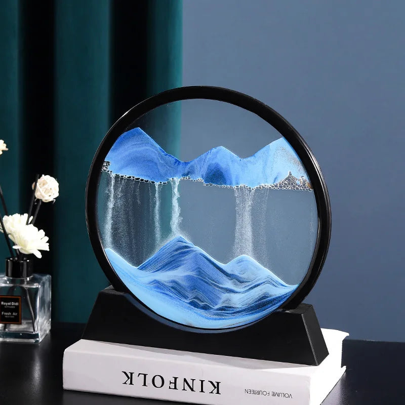 7 Inch 3D Flowing Sand Painting Art Hourglass Mountain View Sports