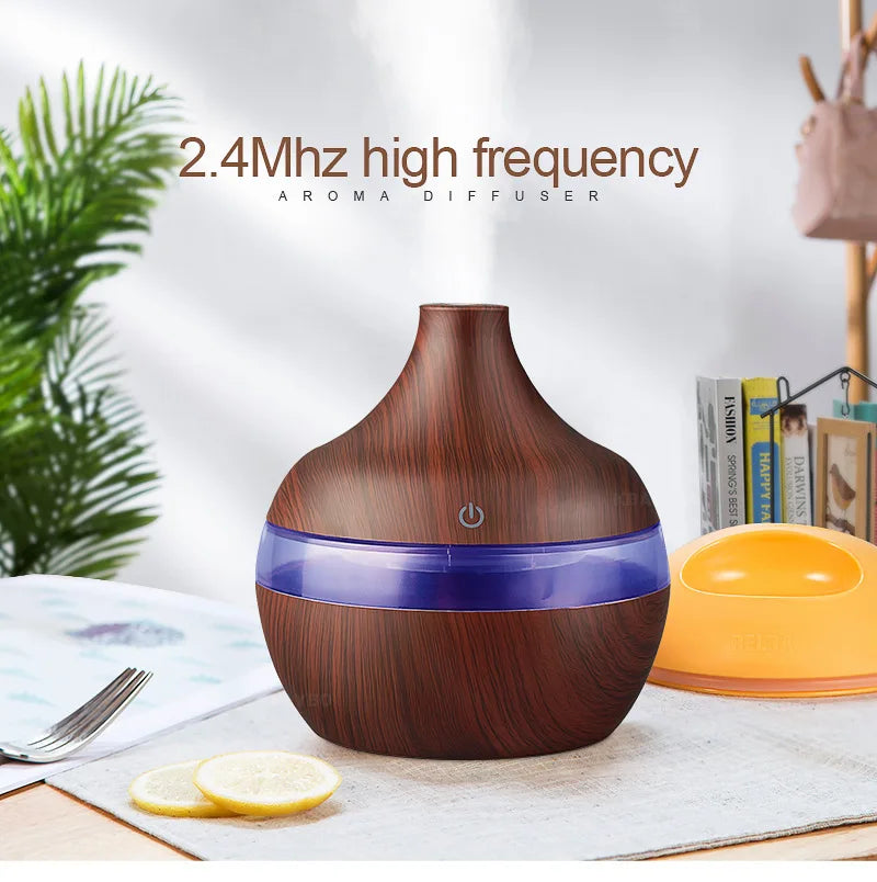 300ML USB Air Humidifier Electric Aroma Diffuser Mist Wood Grain