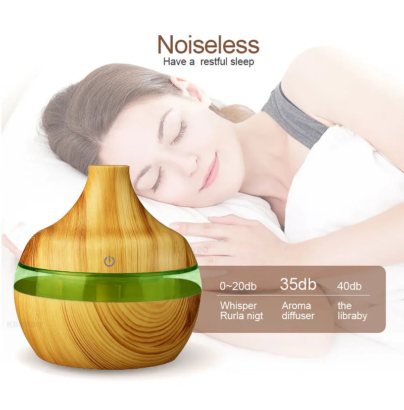 300ML USB Air Humidifier Electric Aroma Diffuser Mist Wood Grain